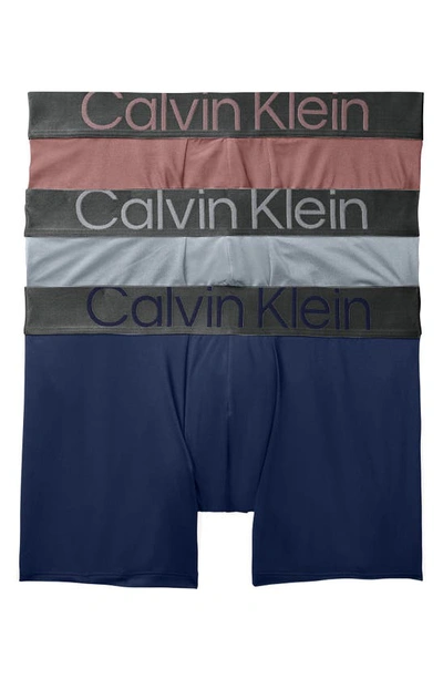 Shop Calvin Klein Reconsidered Steel 3-pack Stretch Boxer Briefs In Navy/ Grey/ Mauve