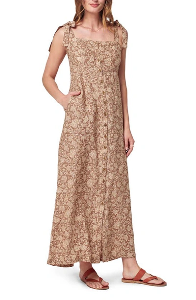 Shop Faherty Kendall Tie Strap Linen Maxi Dress In Bronze Riviera Floral