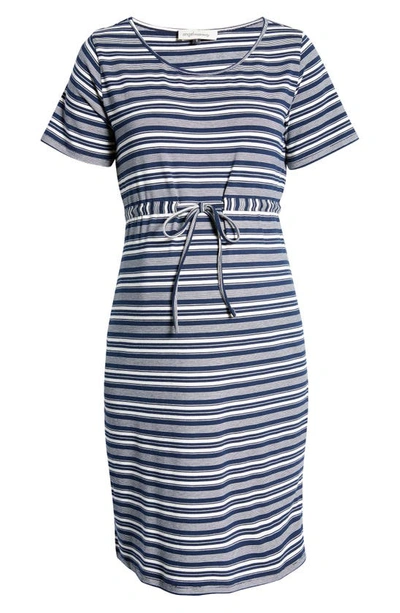 Shop Angel Maternity Stripe Drawstring Maternity Dress In Navy