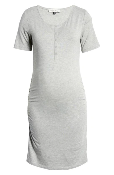 Shop Angel Maternity Short Sleeve Henley Maternity Dress In Marl Grey