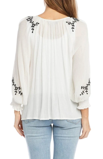 Shop Karen Kane Embroidered Peasant Top In Off White