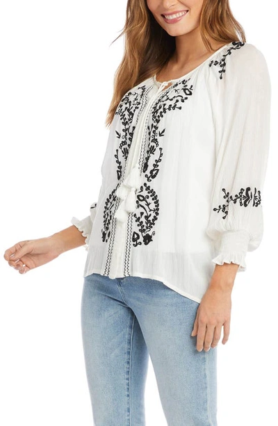 Shop Karen Kane Embroidered Peasant Top In Off White