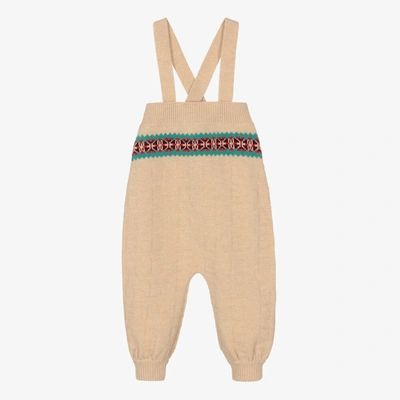 Shop Gucci Boys Beige Knitted Dungarees