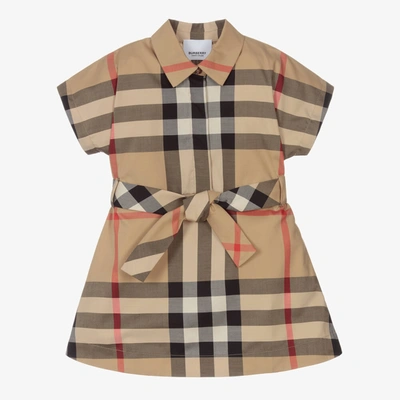 Shop Burberry Girls Baby Beige Check Shirt Dress