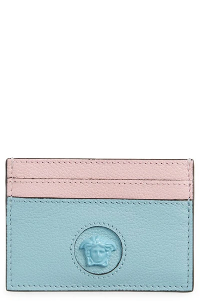 Shop Versace Medusa Leather Card Case In English Rose Forget Me Not