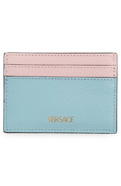 Shop Versace Medusa Leather Card Case In English Rose Forget Me Not