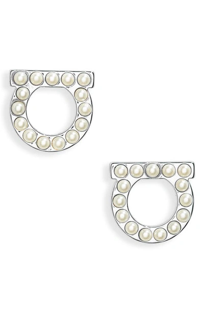 Salvatore Ferragamo Small Gancio Imitation Pearl Stud Earrings In Silver |  ModeSens