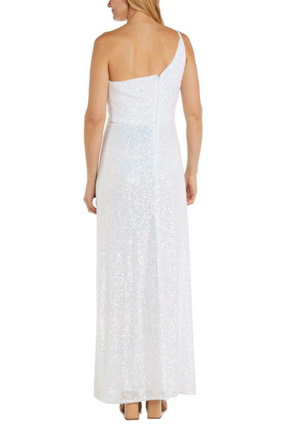 Shop Morgan & Co. One-shoulder Sequin Gown In White Rainbow