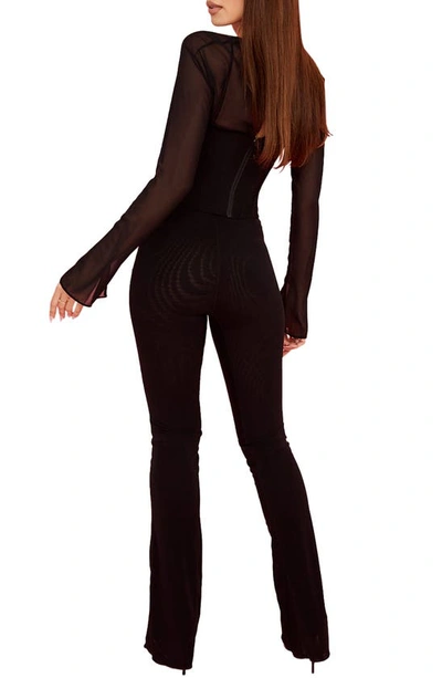 House Of Cb Gloriette Split-hem Flared-leg High-rise Stretch-woven Trousers In Black