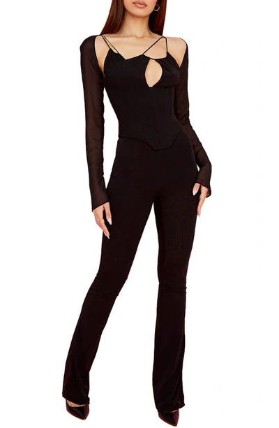 House Of Cb Gloriette Split-hem Flared-leg High-rise Stretch-woven Trousers In Black