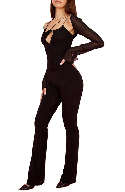 House Of Cb Gloriette Split-hem Flared-leg High-rise Stretch-woven Trousers In Black