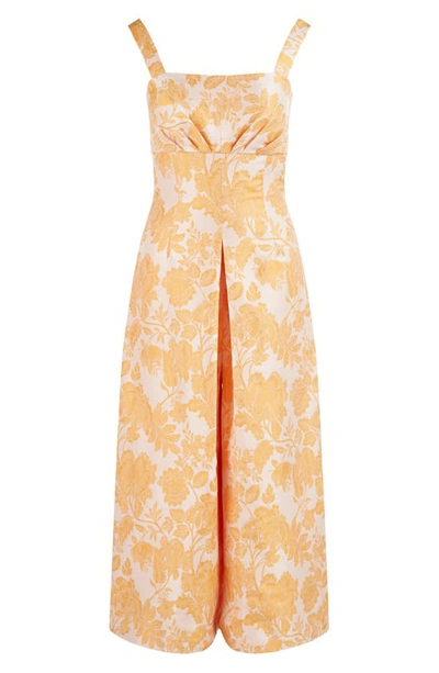 Shop Kay Unger Ingrid Floral Jacquard Jumpsuit In Mango