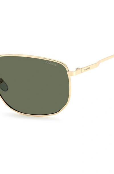 Shop Polaroid 61mm Polarized Rectangular Sunglasses In Gold / Green Polarized