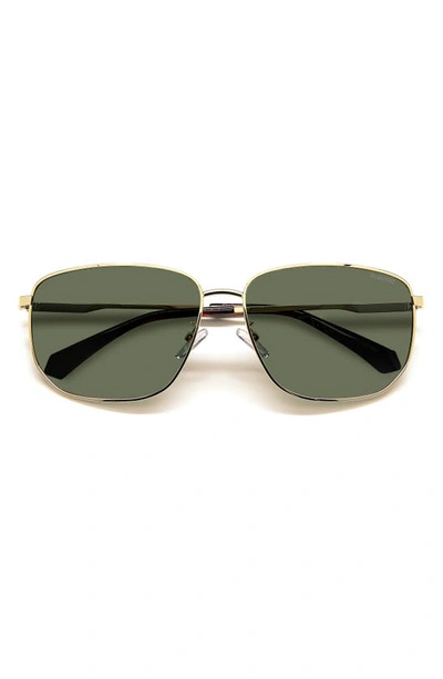Shop Polaroid 61mm Polarized Rectangular Sunglasses In Gold / Green Polarized