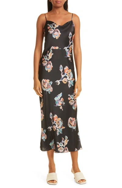 Shop Vince Ikat Floral Cowl Neck Satin Slipdress In Black