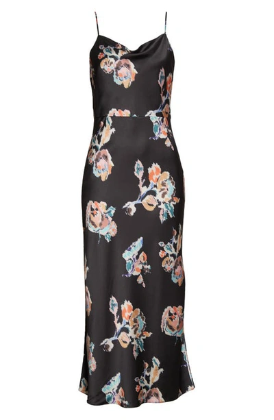 Shop Vince Ikat Floral Cowl Neck Satin Slipdress In Black