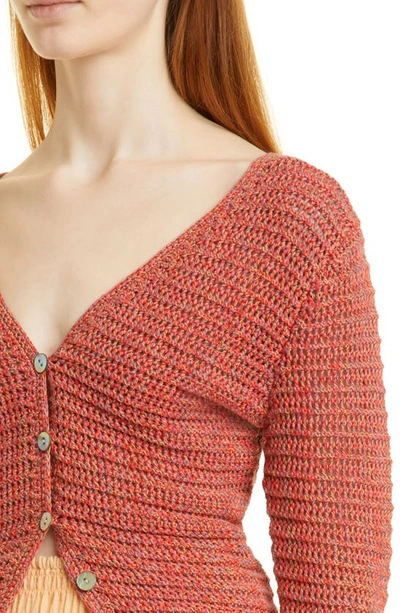 Shop Vince Marled Cotton Cardigan In Burnt Coral Marl