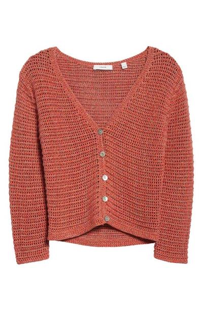 Shop Vince Marled Cotton Cardigan In Burnt Coral Marl