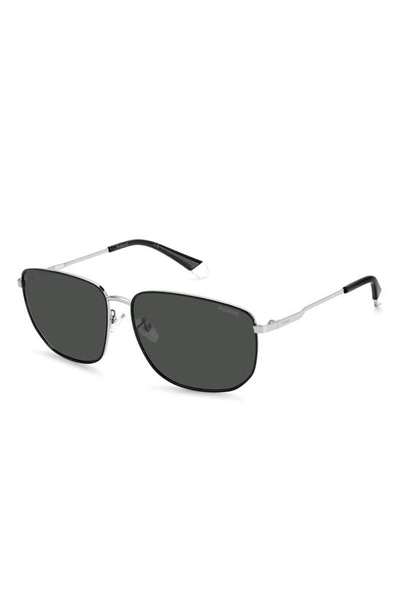Shop Polaroid 61mm Polarized Rectangular Sunglasses In Pall Blck / Gray Pz