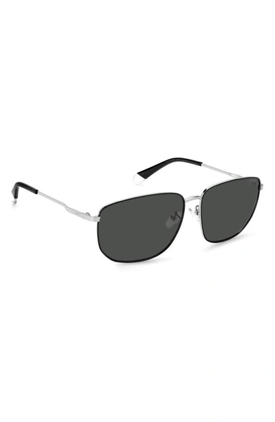 Shop Polaroid 61mm Polarized Rectangular Sunglasses In Pall Blck / Gray Pz