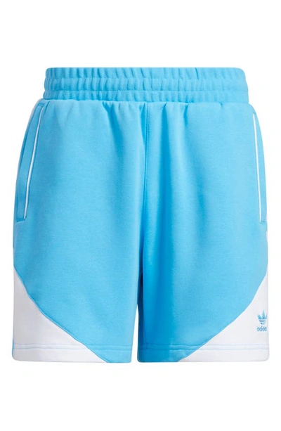 Shop Adidas Originals Sst Fleece Shorts In Sky Rush/ White
