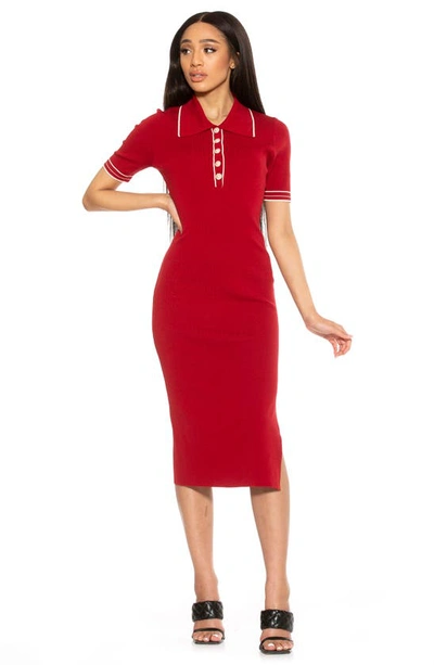 Shop Alexia Admor Dinah Short Sleeve Polo Midi Dress In Red