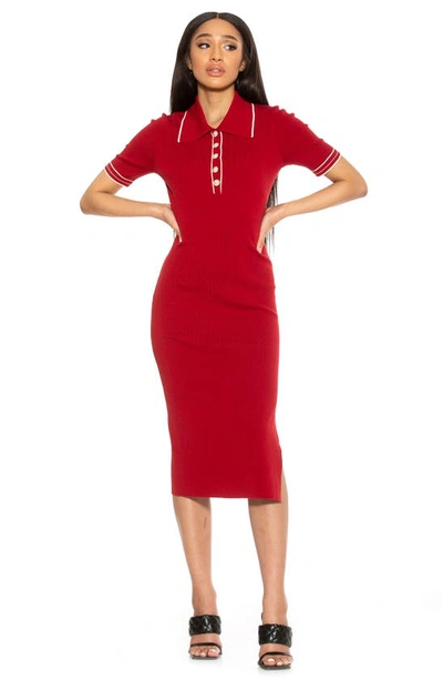 Shop Alexia Admor Dinah Short Sleeve Polo Midi Dress In Red