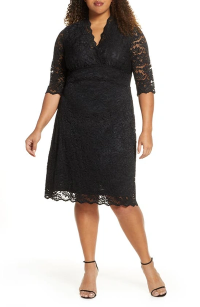 Shop Kiyonna Scalloped Boudoir Lace Sheath Dress In Onyx