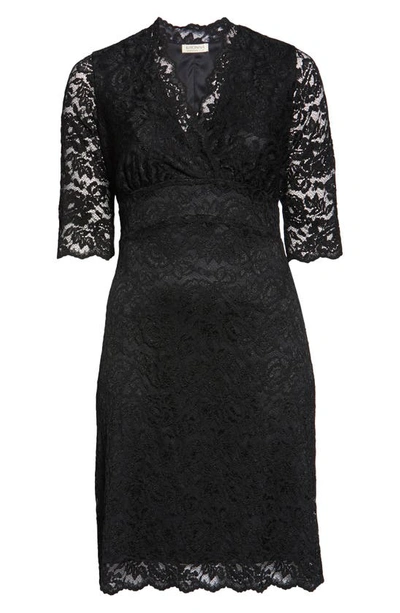 Kiyonna Scalloped Boudoir Lace Cocktail Dress In Onyx