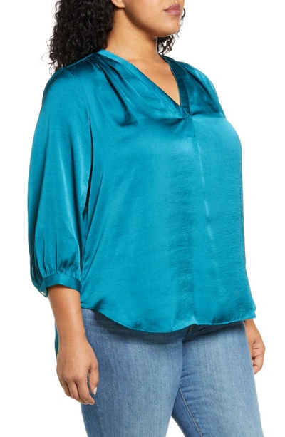 Shop Vince Camuto Rumple Satin Blouse In Teal Waters