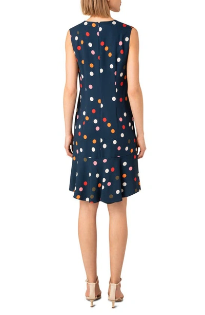 Akris Punto Polka Dot Flounce-hem Crepe Shift Dress In Denim-multi