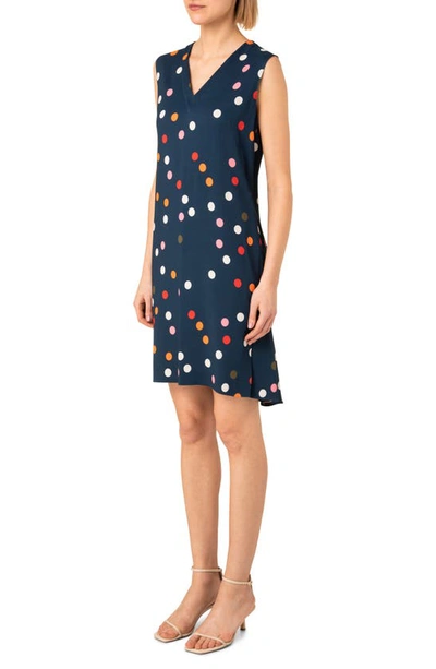 Akris Punto Polka Dot Flounce-hem Crepe Shift Dress In Denim-multi