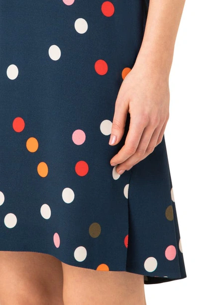 Akris Punto Polka Dot Flounce-hem Crepe Shift Dress In Denim-multi