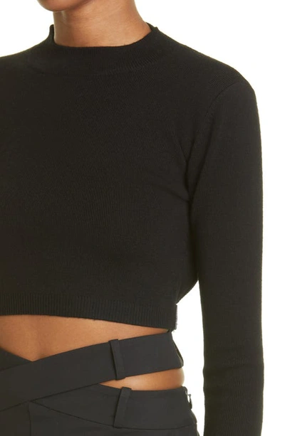 Shop Monse Belted Cutout Crop Wool Blend Sweater In Black