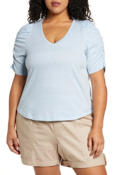 Shop Wit & Wisdom Ruched Sleeve Top In Htsw-heather Skyway