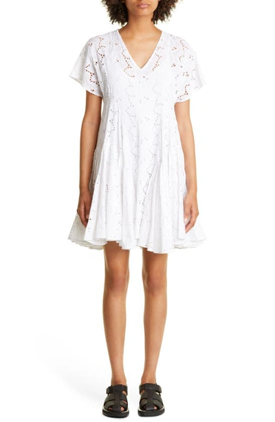 Shop Merlette Ballou Floral Eyelet Pleated Pima Cotton Dress In White