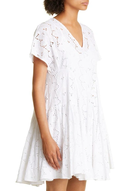 Shop Merlette Ballou Floral Eyelet Pleated Pima Cotton Dress In White