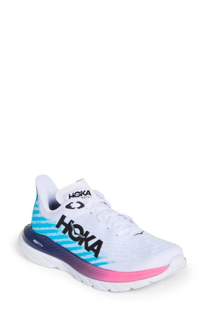 Shop Hoka One One Mach 5 Running Shoe In White / Scuba Blue