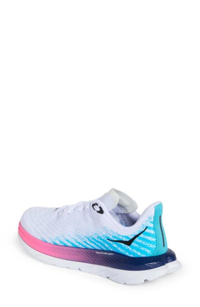 Hoka Mach 5 Running Shoe In White / Scuba Blue