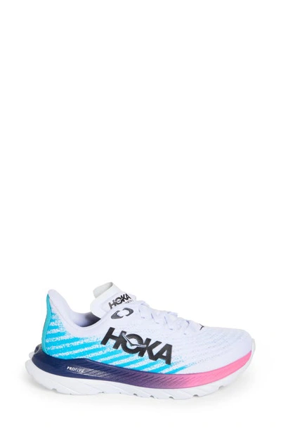 Hoka Mach 5 Running Shoe In White / Scuba Blue