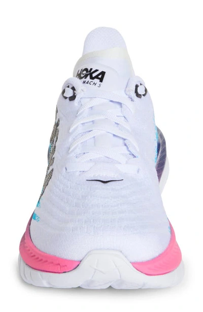 Hoka Mach 5 Running Shoe In White / Scuba Blue