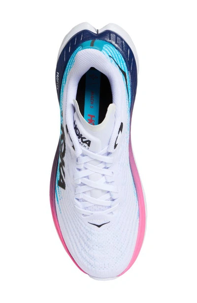 Hoka Mach 5 Running Shoe In White / Scuba Blue