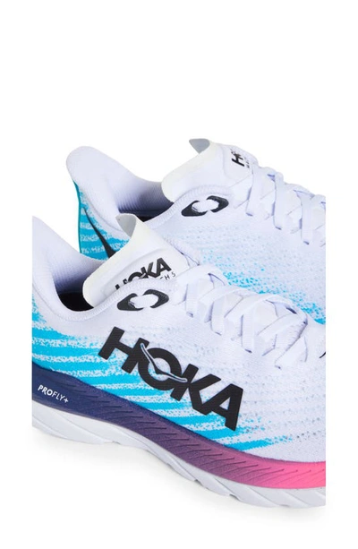 Hoka Mach 5 Running Shoe In White / Scuba Blue