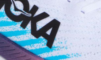 Hoka Mach 5 Running Shoe In White / Scuba Blue