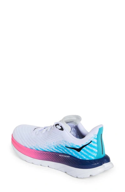 Hoka Mach 5 Running Shoe In White / Scuba Blue