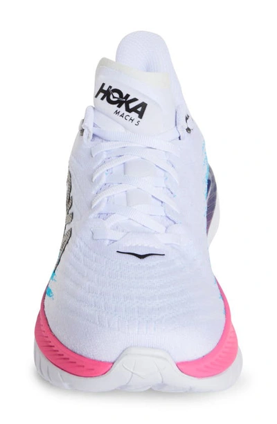 Hoka Mach 5 Running Shoe In White / Scuba Blue