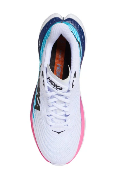 Hoka Mach 5 Running Shoe In White / Scuba Blue