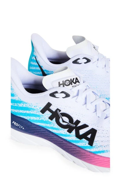 Hoka Mach 5 Running Shoe In White / Scuba Blue