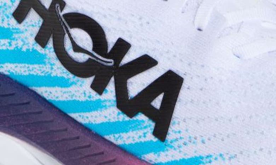 Hoka Mach 5 Running Shoe In White / Scuba Blue