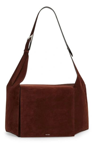 Shop Attico Morning Suede Shoulder Bag In Dark Brown